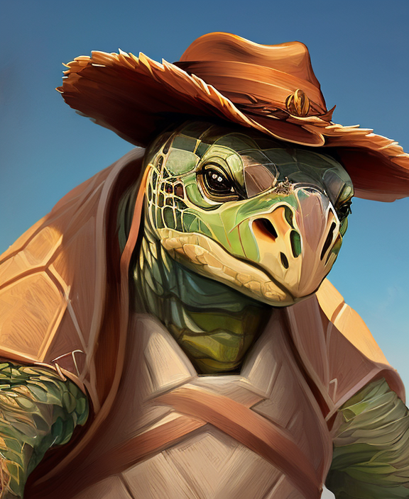 17957-431358907-modelshoot style digital illustration close up shot of a tortle artificer wearing a t shirt and a panama hat, art by tony sart a.png